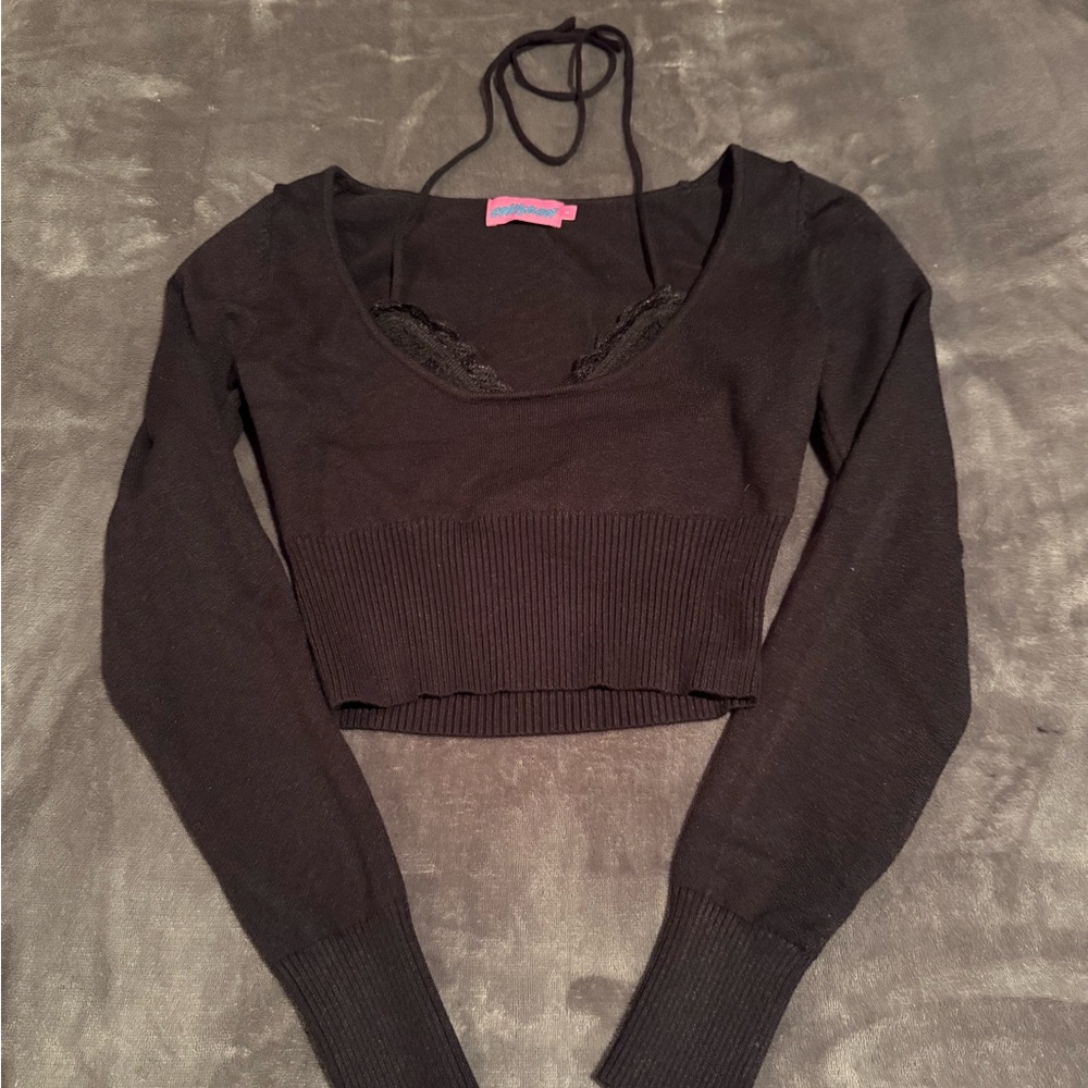 Edikted Black Crop Top with Lace Detail